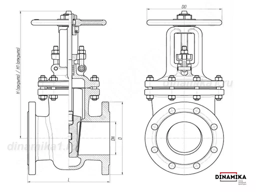 Чертёж 30с64нж размеры Чертёж и размеры задвижки 30с64нж