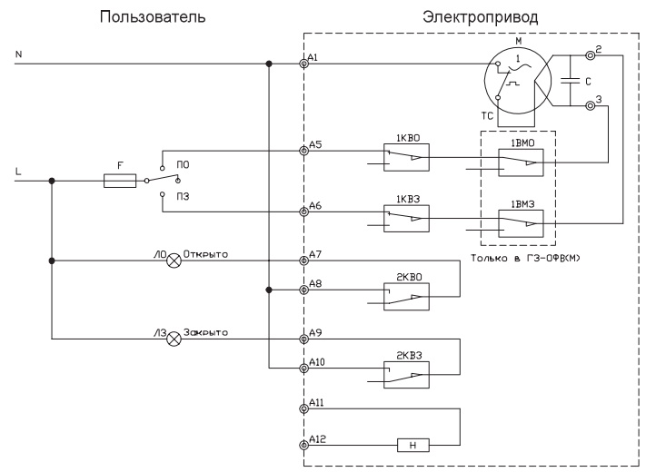 Электрическая схема подключения ОФВ-К 220 В