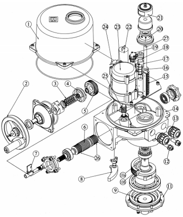 Чертеж Электропривод четвертьоборотный ГЗ-ОФ-70/5,5М, F07, 11х11 квадрат, 380В IP65, для затвора ЗПФ Ду100