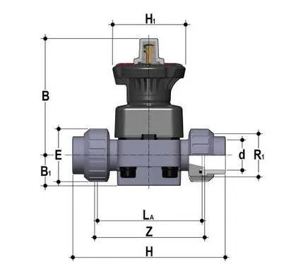 Мембранный клапан DK/L ПВХ с разборными муфтовыми окончаниями, EPDM, FIP d25 (DN20) DKLUIV025E